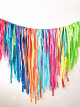 Load image into Gallery viewer, Tablecloth Fringe Backdrop, Flagtape Backdrop, streamer wall  Fringe Backdrop, Birthday, Party Theme, Customizable