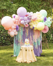 Load image into Gallery viewer, 5 strand plastic fringe backdrop, party steamers, plastic streamers, unicorn theme party backdrop, plastic fringe, tablecloth fringe