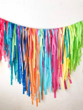Load image into Gallery viewer, St Patrick’s Day Tablecloth Fringe Backdrop, Flagtape Backdrop, Fringe Backdrop, Birthday, Party Theme