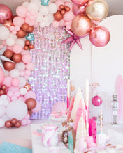 Load image into Gallery viewer, Pink Lemonade Iridescent Shimmer Wall Panels Sequin Shimmer Backdrop, Sequin Panels, Shimmer Wall, Sequin Backdrop, Events, Photo Backdrop, Sequin Wall, Blush Pink Sequin Backdrop