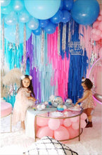 Load image into Gallery viewer, 4 strand - 8 feet Special Custom Plastic Tablecloth Fringe Backdrop, Vynl fringe, flag tape, flagging tape, photo backdrop, picture backdrop