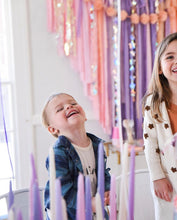 Load image into Gallery viewer, Tablecloth Fringe Backdrop, Flagtape Backdrop, Fringe Backdrop, Birthday, Party Theme