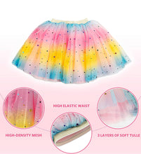 Load image into Gallery viewer, Girls Pastel Rainbow Sparkle Tutu Skirt Pentagram Sequin Christmas 3 Layered Elastic Puffy Tulle Skirt