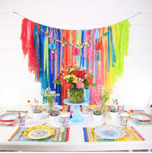 Load image into Gallery viewer, St Patrick’s Day Tablecloth Fringe Backdrop, Flagtape Backdrop, Fringe Backdrop, Birthday, Party Theme