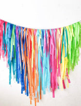 Load image into Gallery viewer, Tablecloth Fringe Backdrop, Flagtape Backdrop, streamer wall  Fringe Backdrop, Birthday, Party Theme, Customizable
