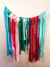 Load image into Gallery viewer, 4ft x 4ft Christmas Tablecloth Fringe Backdrop, Flagtape Backdrop, streamer wall  Fringe Backdrop, Birthday, Party Theme, Customizable