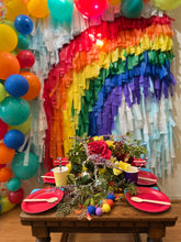 Load image into Gallery viewer, St Patrick’s Day Rainbow Fringe Backdrop Wall on Plastic Fencing