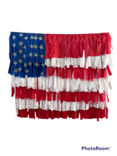 Load image into Gallery viewer, 4th of July American Flag Fringe Backdrop Wall on Plastic Fencing