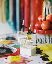 Load image into Gallery viewer, Back to School Plastic Fringe Backdrop Plastic Tablecloth Fringe Backdrop "Wall", Flagtape Backdrop, Fringe Backdrop, Birthday, Party Theme,