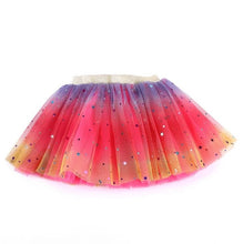 Load image into Gallery viewer, Baby Girls Hot Pink Rainbow Sparkle Tutu Skirt Pentagram Sequin Christmas 3 Layered Elastic Puffy Tulle Skirt