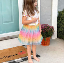 Load image into Gallery viewer, Girls Pastel Rainbow Sparkle Tutu Skirt Pentagram Sequin Christmas 3 Layered Elastic Puffy Tulle Skirt