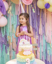 Load image into Gallery viewer, 5 strand plastic fringe backdrop, party steamers, plastic streamers, unicorn theme party backdrop, plastic fringe, tablecloth fringe