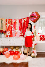 Load image into Gallery viewer, Valentine’s Day Tablecloth Fringe Backdrop, Flagtape Backdrop, Fringe Backdrop, Birthday, Party Theme