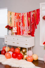 Load image into Gallery viewer, Valentine’s Day Tablecloth Fringe Backdrop, Flagtape Backdrop, Fringe Backdrop, Birthday, Party Theme