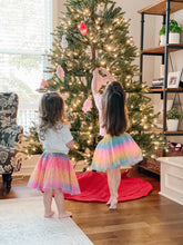 Load image into Gallery viewer, Baby Girls Hot Pink Rainbow Sparkle Tutu Skirt Pentagram Sequin Christmas 3 Layered Elastic Puffy Tulle Skirt