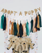 Load image into Gallery viewer, Tissue Paper Tassel Garland, Fully Assembled. 20 pieces on a rope, puppy dog party, Mylar tassels Garland tassle, table decor, banner