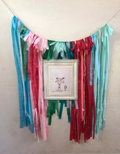Load image into Gallery viewer, 4ft x 4ft Christmas Tablecloth Fringe Backdrop, Flagtape Backdrop, streamer wall  Fringe Backdrop, Birthday, Party Theme, Customizable