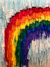 Load image into Gallery viewer, St Patrick’s Day Rainbow Fringe Backdrop Wall on Plastic Fencing