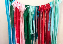 Load image into Gallery viewer, 4ft x 4ft Christmas Tablecloth Fringe Backdrop, Flagtape Backdrop, streamer wall  Fringe Backdrop, Birthday, Party Theme, Customizable