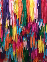 Load image into Gallery viewer, 8 strand -8ft Fringe Wall Plastic Tablecloth Fringe Backdrop, Vynl fringe, flag tape, flagging tape, photo backdrop, picture backdrop,