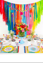 Load image into Gallery viewer, St Patrick’s Day Tablecloth Fringe Backdrop, Flagtape Backdrop, Fringe Backdrop, Birthday, Party Theme