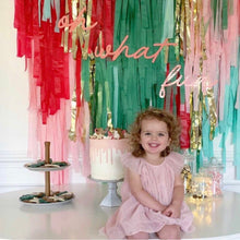 Load image into Gallery viewer, 2 Strand-Christmas Tablecloth Fringe Backdrop, Flagtape Backdrop, streamer wall  Fringe Backdrop, Birthday, Party Theme, Customizable