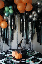 Load image into Gallery viewer, 3 Piece Halloween Ceiling Installation , Plastic Fringe, Plastic Streamers, Halloween Backdrop, Halloween Party Decor, Trunk or Treat decor