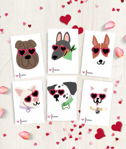 Puppy Valentines Day Cards Instant Download 6 Printable Classroom Valentine's Day Cards for Kids, Instant Download 3 1/2 x 4 1/2in
