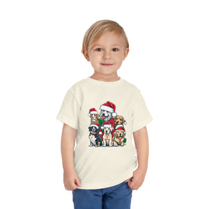 Puppy Christmas in Santa Hats Kids Holiday T Shirt