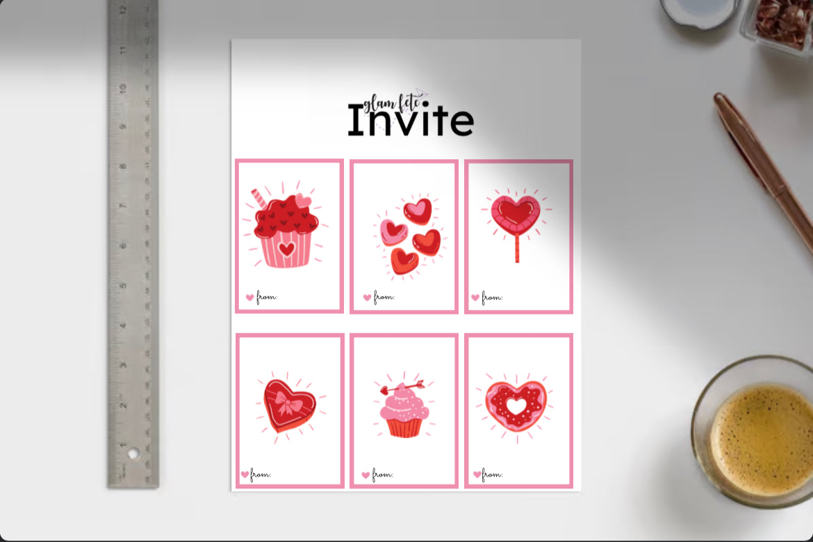 Valentines Day Cards Instant Download 6 Printable Classroom Valentine's Day Cards for Kids, Instant Download 3 1/2 x 4 1/2in