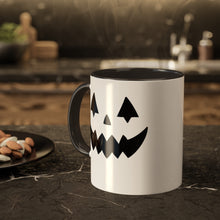 Load image into Gallery viewer, Halloween Pumpkin Face Mug, Colorful Handle accent, Pumpkin Treats, Coffee, Cozy Halloween Day 11oz
