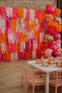 Valentines Day Fringe Backdrop Wall on Plastic Fencing