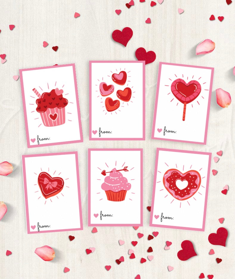 Valentines Day Cards Instant Download 6 Printable Classroom Valentine's Day Cards for Kids, Instant Download 3 1/2 x 4 1/2in