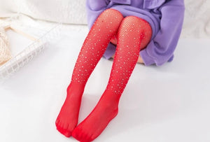 Girl's Fishnet Tights Fishnet Stockings Glitter Tights Bling Legging Mesh Socks Rhinestone Hollow Out Pantyhose