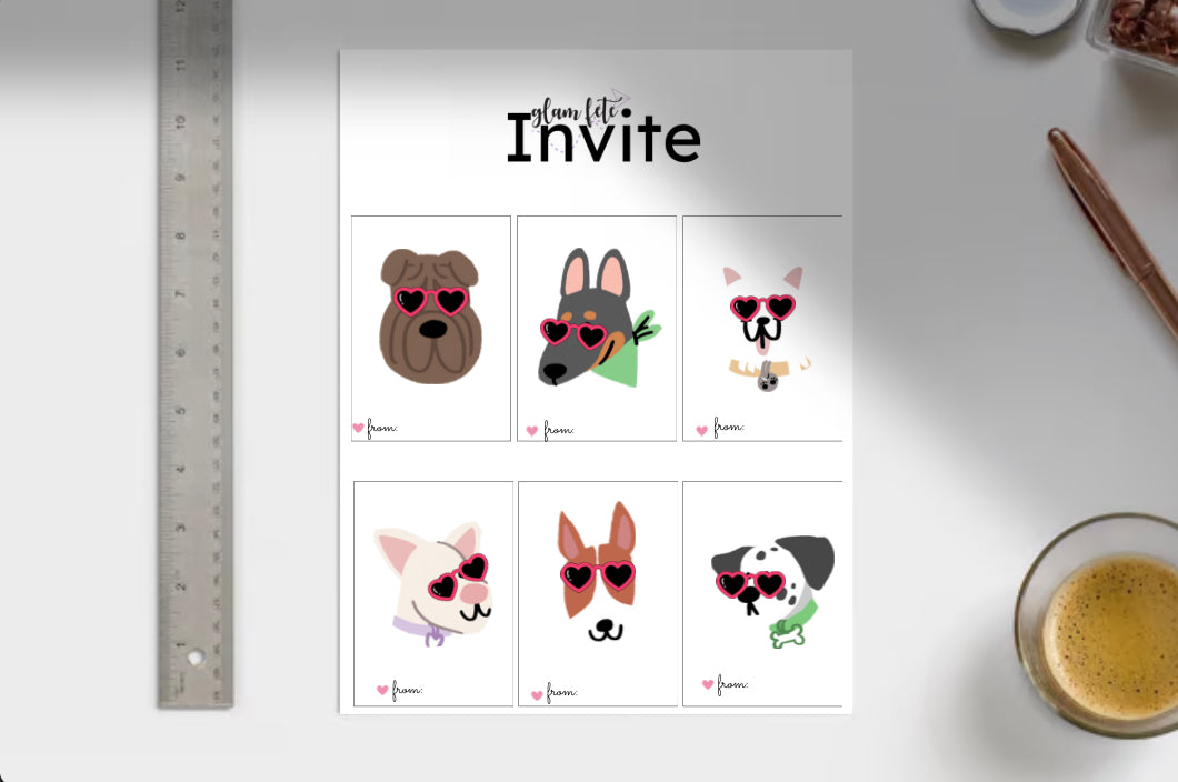 Puppy Valentines Day Cards Instant Download 6 Printable Classroom Valentine's Day Cards for Kids, Instant Download 3 1/2 x 4 1/2in