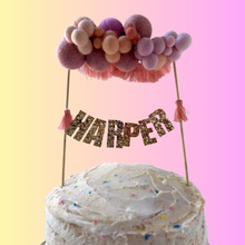 Load image into Gallery viewer, Personalized Wool Ball Cake Topper with Fringe
