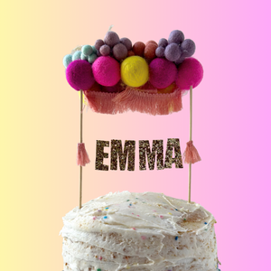Personalized Wool Ball Cake Topper with Fringe