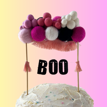 Load image into Gallery viewer, Personalized Barbie Inspired Wool Ball Cake Topper with Fringe
