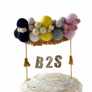 Personalized Wool Ball Cake Topper with Fringe
