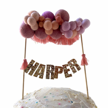 Load image into Gallery viewer, Personalized Wool Ball Cake Topper with Fringe
