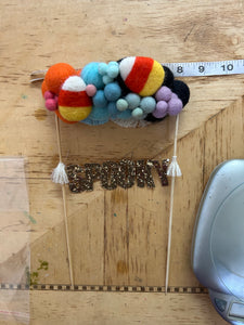 Large with Candy Corn Accent Halloween Personalized Wool Ball Cake Topper with Fringe