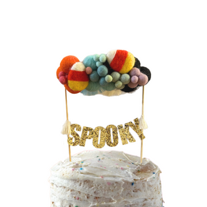 Large with Candy Corn Accent Halloween Personalized Wool Ball Cake Topper with Fringe