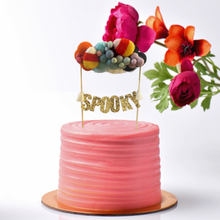 Load image into Gallery viewer, Large with Candy Corn Accent Halloween Personalized Wool Ball Cake Topper with Fringe
