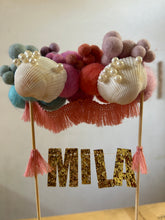 Load image into Gallery viewer, Mermaid with  Sea Shell Felt Ball Personalized Wool Ball Cake Topper with Fringe
