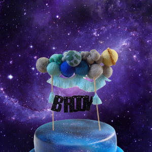 Outer Space Theme Planet Felt Ball Personalized Wool Ball Cake Topper with Fringe