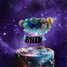 Load image into Gallery viewer, Outer Space Theme Planet Felt Ball Personalized Wool Ball Cake Topper with Fringe

