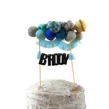 Load image into Gallery viewer, Outer Space Theme Planet Felt Ball Personalized Wool Ball Cake Topper with Fringe
