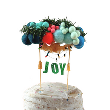 Load image into Gallery viewer, Christmas Joy Theme Felt Ball Personalized Wool Ball Cake Topper with Fringe
