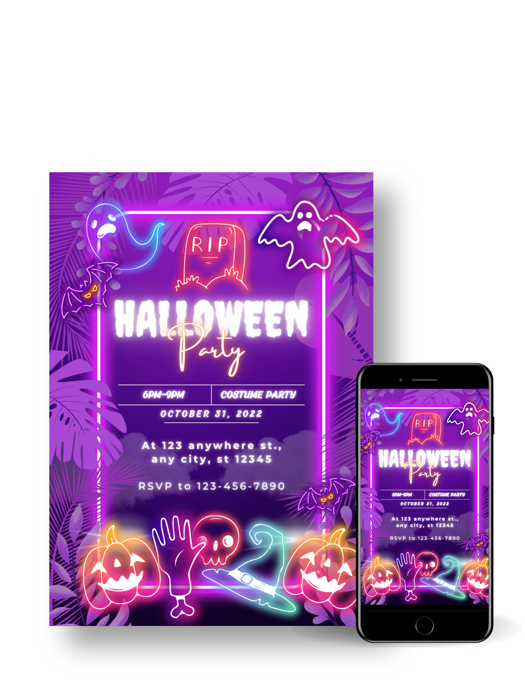Editable Digital Download: Neon Halloween Invitation