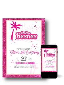 Editable Digital Download: Malibu Bestie Doll Party Invitation